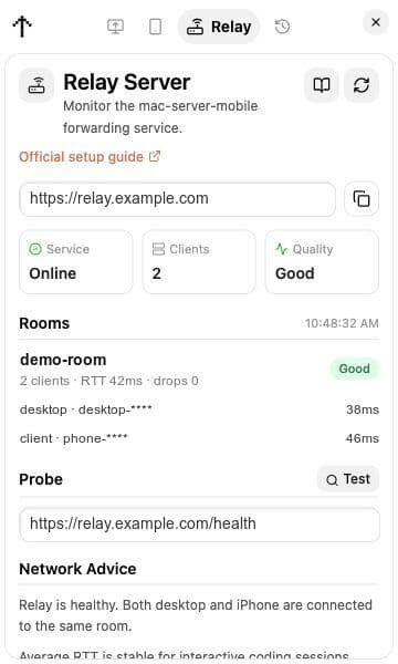 Viber Desktop Relay Server screen showing online relay health